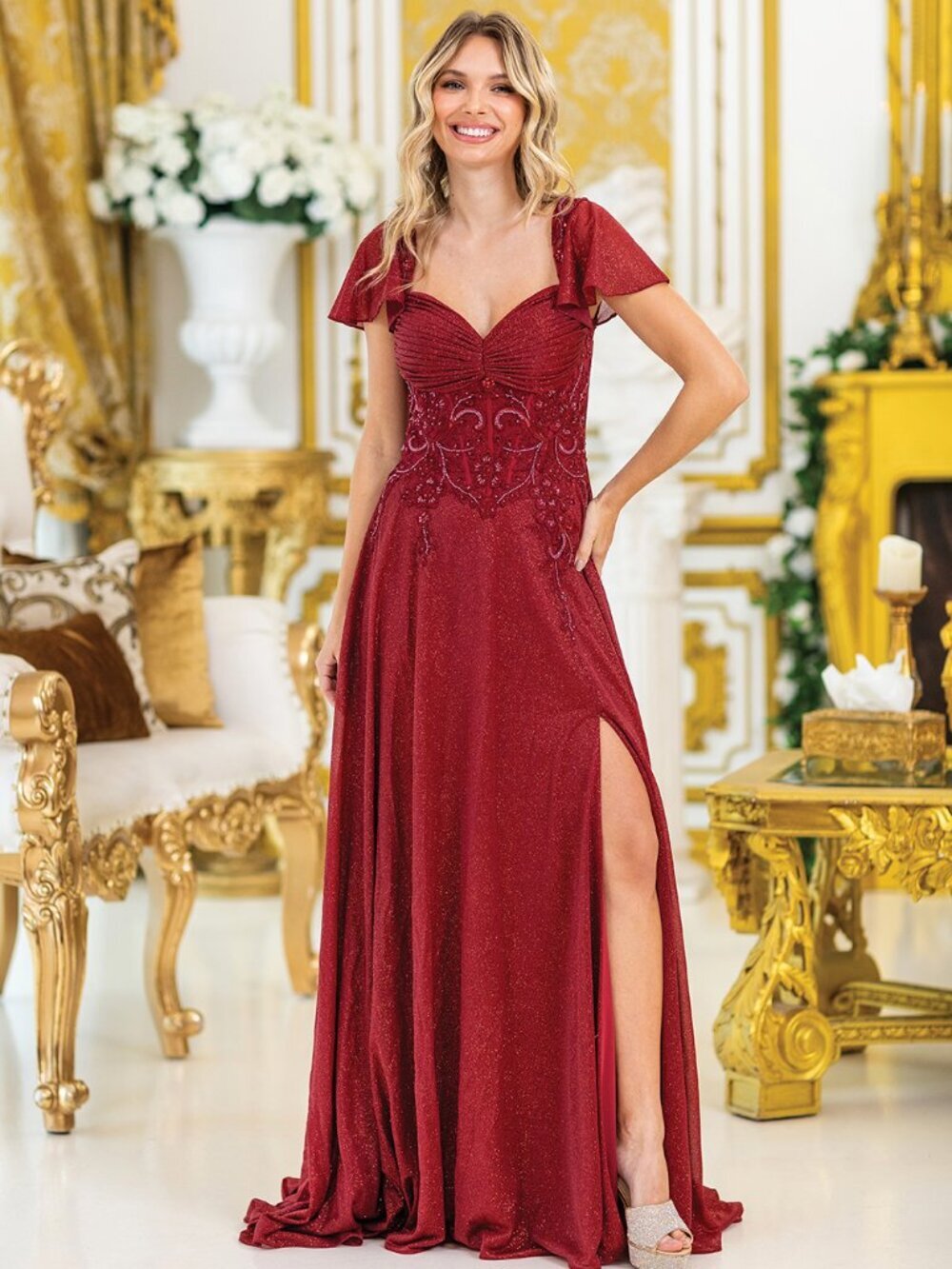 NEW BURGUNDY Evening Gown Floor Length Formal Elegant Stunning 4496